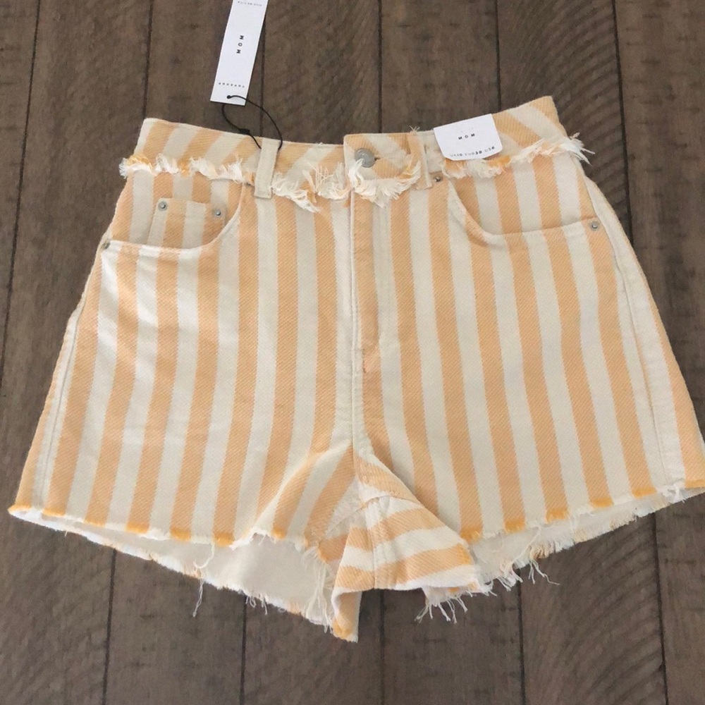 Topshop Mom Shorts white striped cotton blend raw hem NWT 6 summer